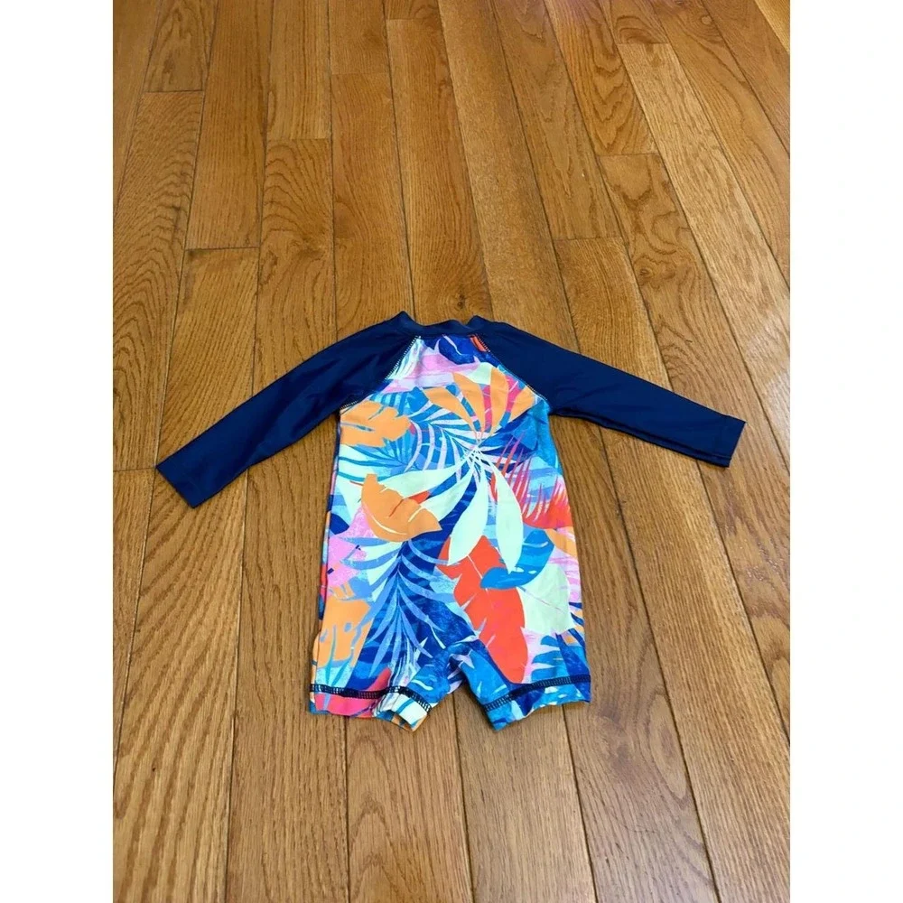 Old Navy Baby 3-6M Tropical Palm Leaf Long Sleeve Rash Guard One Piece Swimsuit